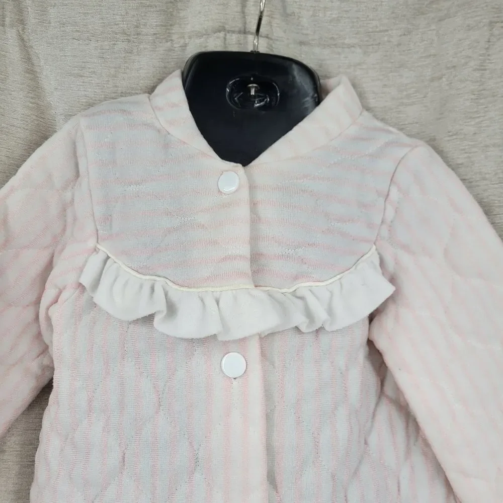 Kandlesticks Vintage Quilted Pink Robe House Coat Pink Stripes with Ruffle